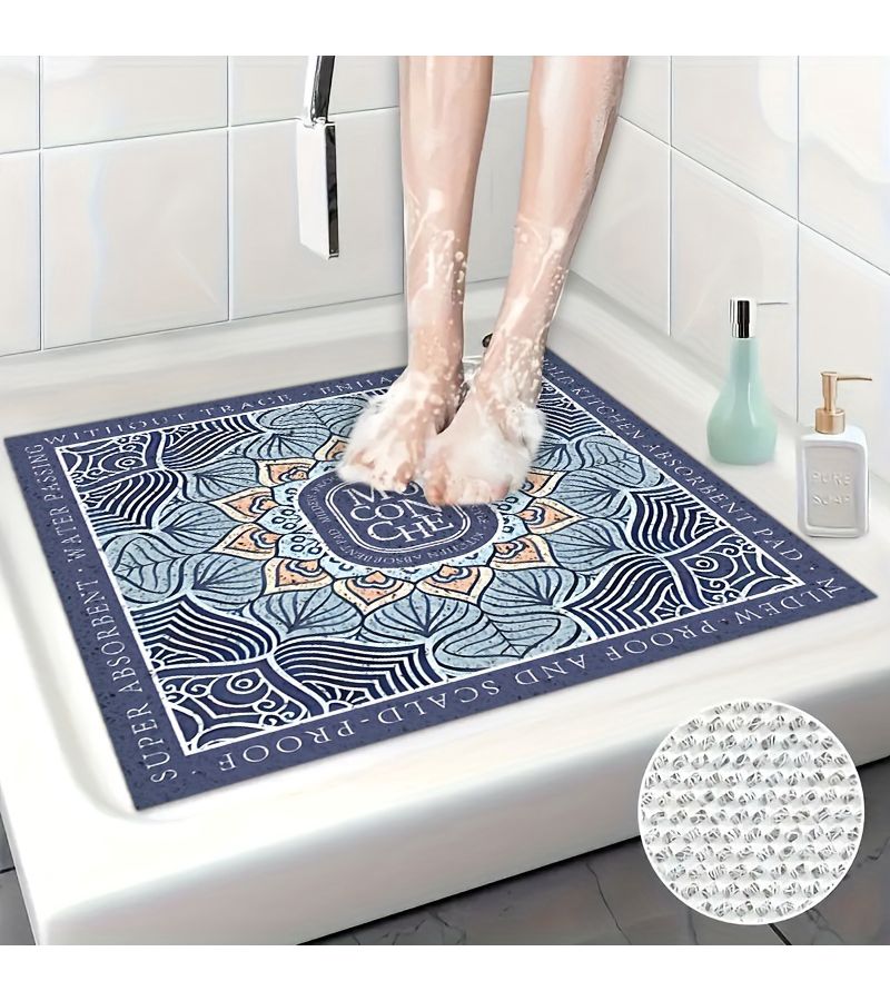 Non-Slip Shower Bathroom Mat Dark Blue Square - Image 4