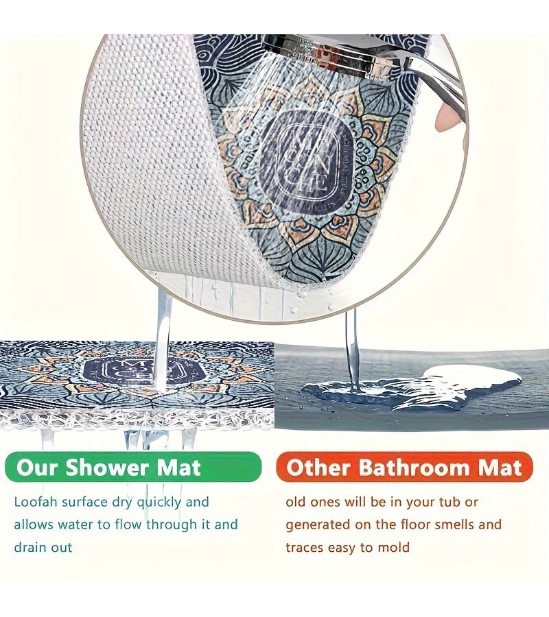 Non-Slip Shower Bathroom Mat Dark Blue Square - Image 5