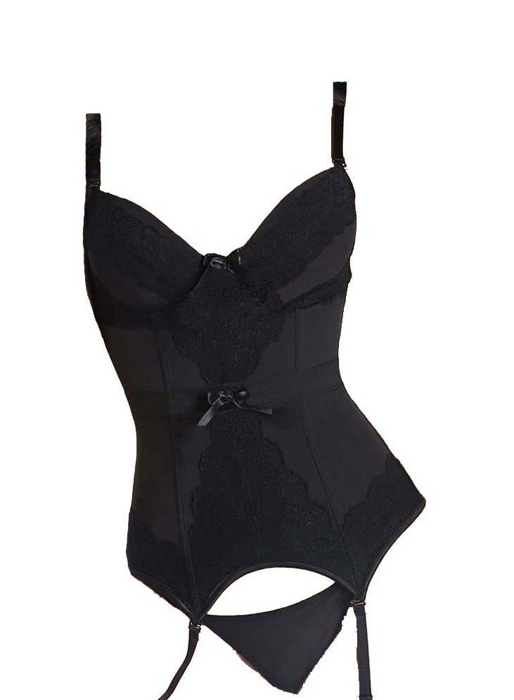 Lace Jumpsuit With Suspender and Stockings Lingerie Set 
