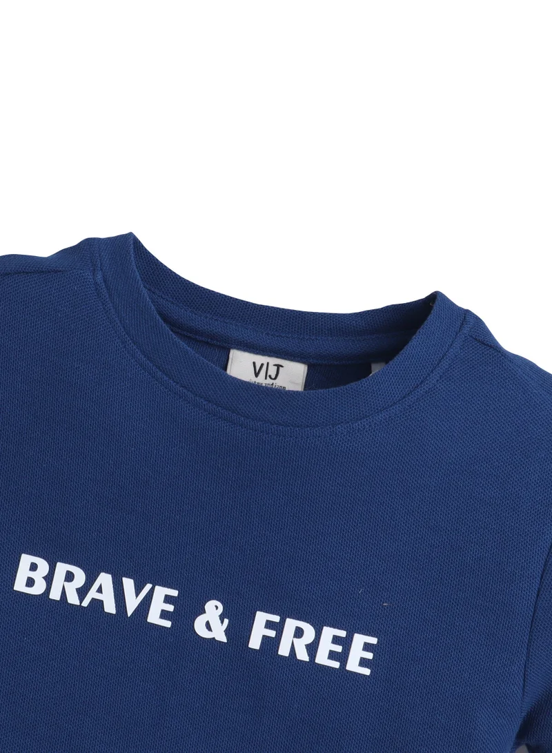victor and jane Boys Navy "Brave &amp; Free" Cotton T-Shirt (2Y–9Y)