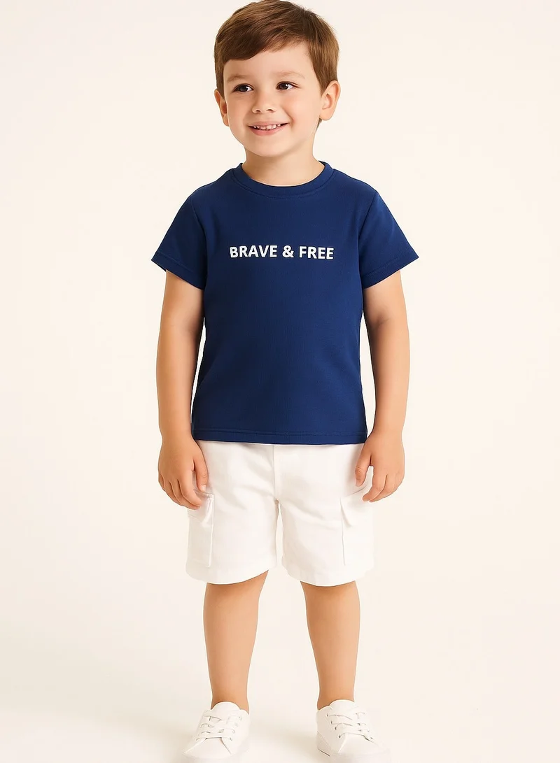victor and jane Boys Navy "Brave &amp; Free" Cotton T-Shirt (2Y–9Y)