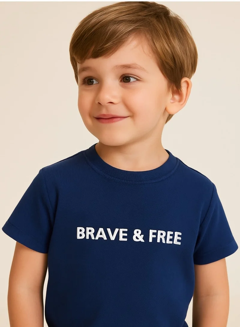 victor and jane Boys Navy "Brave &amp; Free" Cotton T-Shirt (2Y–9Y)