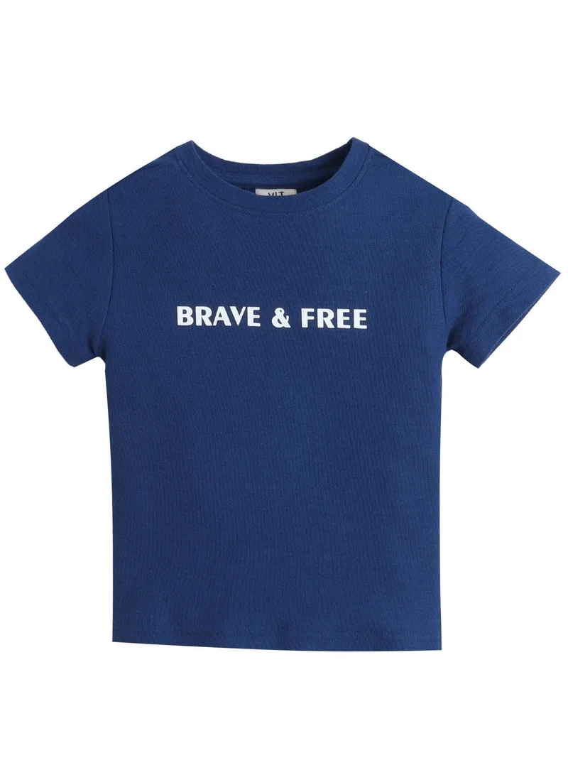 victor and jane Boys Navy "Brave & Free" Cotton T-Shirt (2Y–9Y)