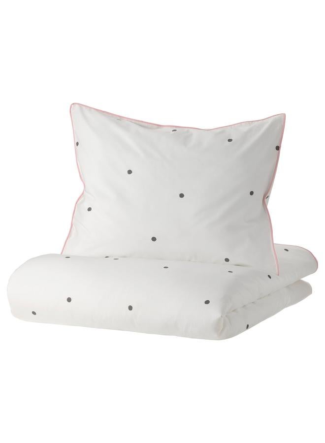 Zaboon Duvet cover and pillowcase, dot pattern white/pink, 150x200/50x80 cm - Image 1