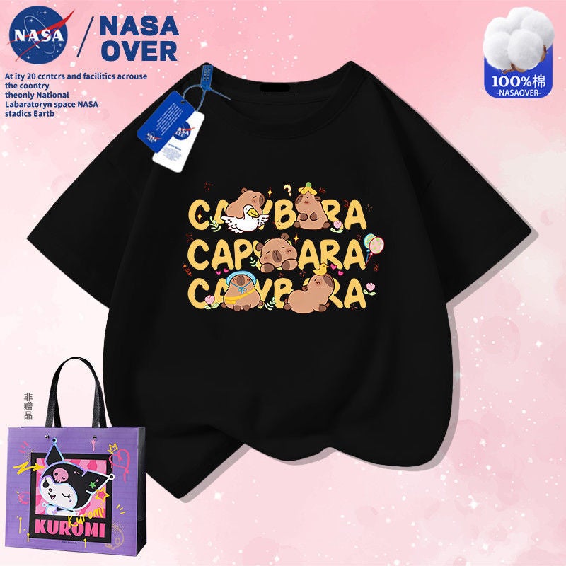 Nasa Co-Name Kapibalakatong Printed Summer Short Sleeve Cotton T-Shirt For Boys And Girls Fashionable Half Sleeve For Middle And Big Kids - Image 1