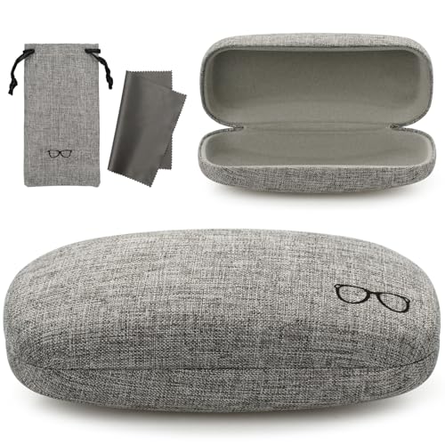 Vemiss Hard Shell Eyeglasses Cases, Linen Fabrics Protector Sunglasses Case, Large Glasses Case (Large Gray/Gray) - Image 1