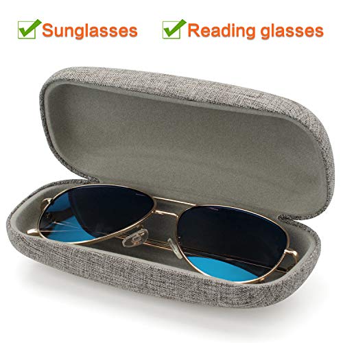 Vemiss Hard Shell Eyeglasses Cases, Linen Fabrics Protector Sunglasses Case, Large Glasses Case (Large Gray/Gray) - Image 2