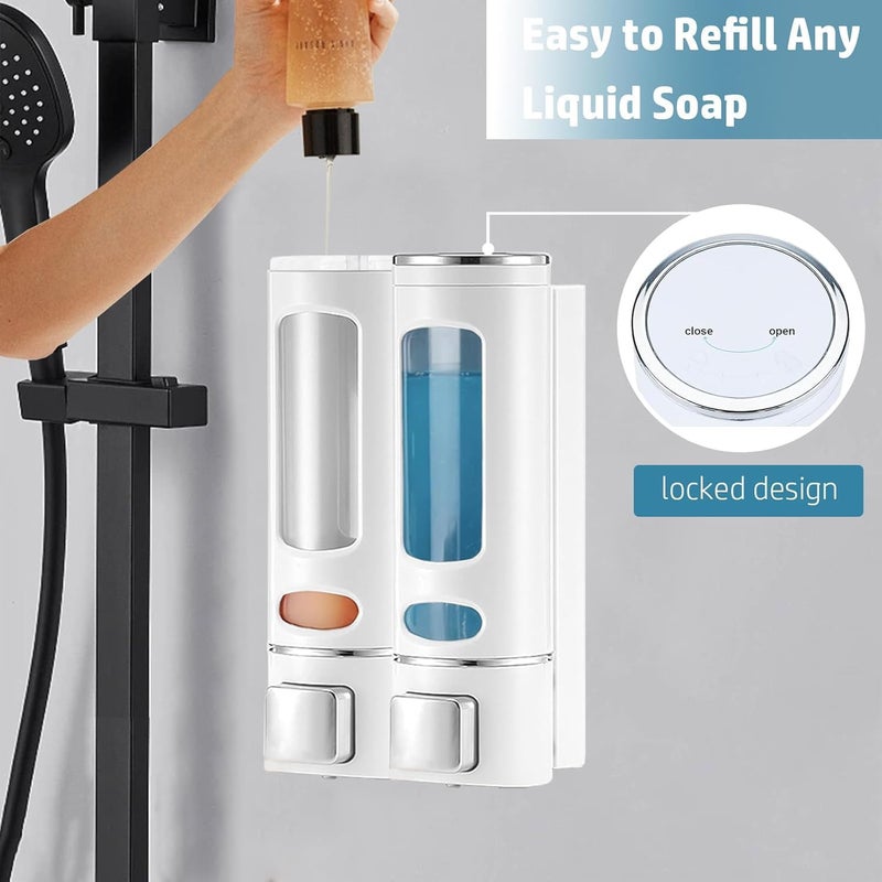 BLIXAR Wall Mounted Hand Soap Dispenser, 400ml Shower Pump, Clear Refillable Liquid Lotion Soap Dispenser, Gel Container Shower Pump Dispenser and Organizer for Bathroom Kitchen (2, White) - Image 5