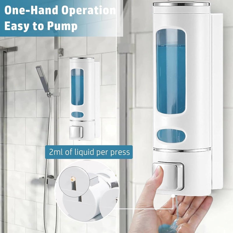 BLIXAR Wall Mounted Hand Soap Dispenser, 400ml Shower Pump, Clear Refillable Liquid Lotion Soap Dispenser, Gel Container Shower Pump Dispenser and Organizer for Bathroom Kitchen (2, White) - Image 3