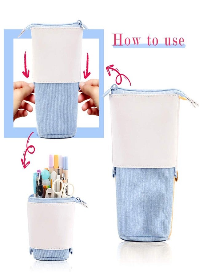 iSuperb Transformer Pencil Case Telescopic Pencil Pouch Stand up Corduroy+PU Pencil Holder Stationery Makeup Bag Zipper Pen Case Box - Image 3