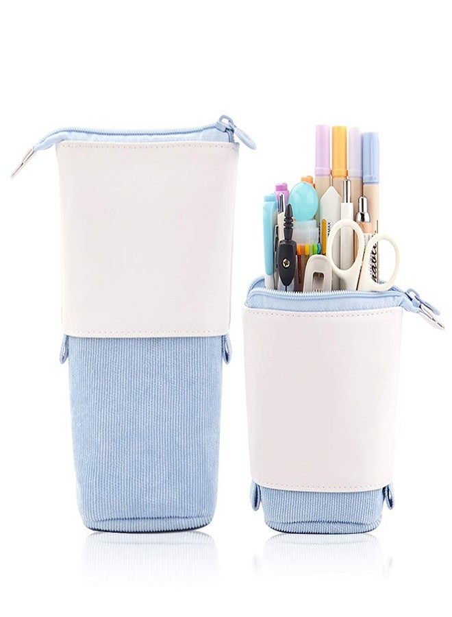 iSuperb Transformer Pencil Case Telescopic Pencil Pouch Stand up Corduroy+PU Pencil Holder Stationery Makeup Bag Zipper Pen Case Box - Image 1