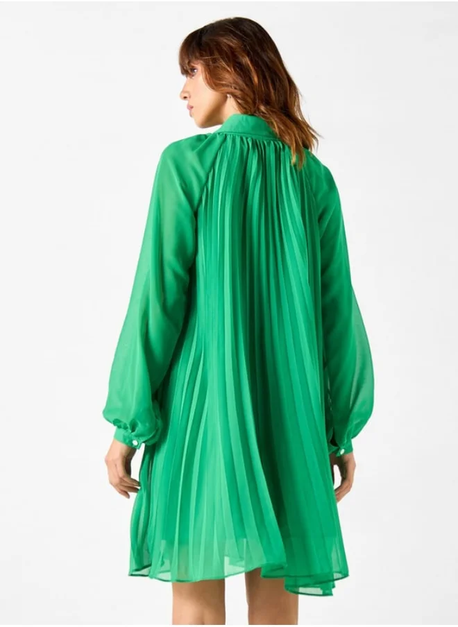 2Xtremz 2Xtremz Pleated Dress with Embellished Collar and Bishop Sleeves