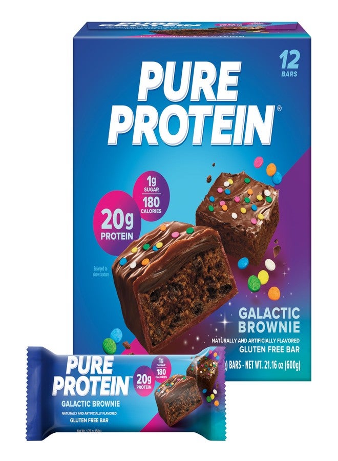 Pure Protein Galactic Brownie Protein Bars – 20g Protein, 3g Sugar, 190 Calories (12 count) Low Sugar* High Protein Snack - Gluten Free - Perfect for a Healthy Snack - Image 1