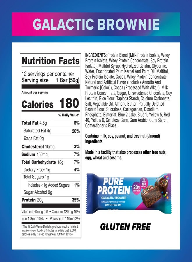 Pure Protein Galactic Brownie Protein Bars – 20g Protein, 3g Sugar, 190 Calories (12 count) Low Sugar* High Protein Snack - Gluten Free - Perfect for a Healthy Snack - Image 2