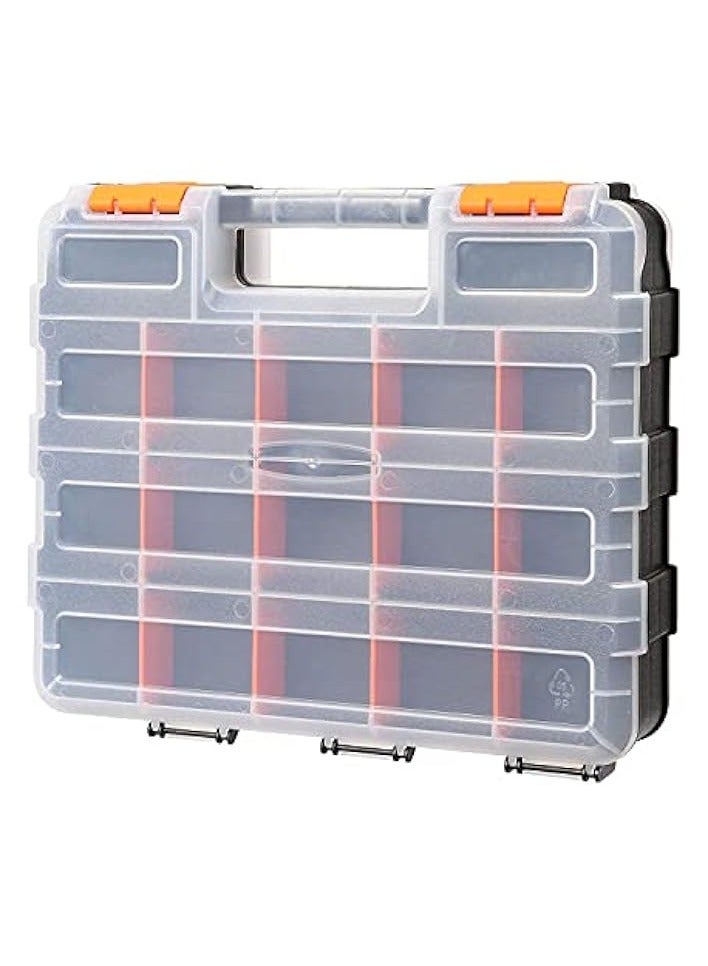 erorex Double Side Tool Organizer with Impact Resistant Polymer and Customizable Removable Plastic Dividers, Hardware Box Storage, Excellent for Screws,Nuts,Small Parts, 34-Compartment, Black/Orange - Image 1