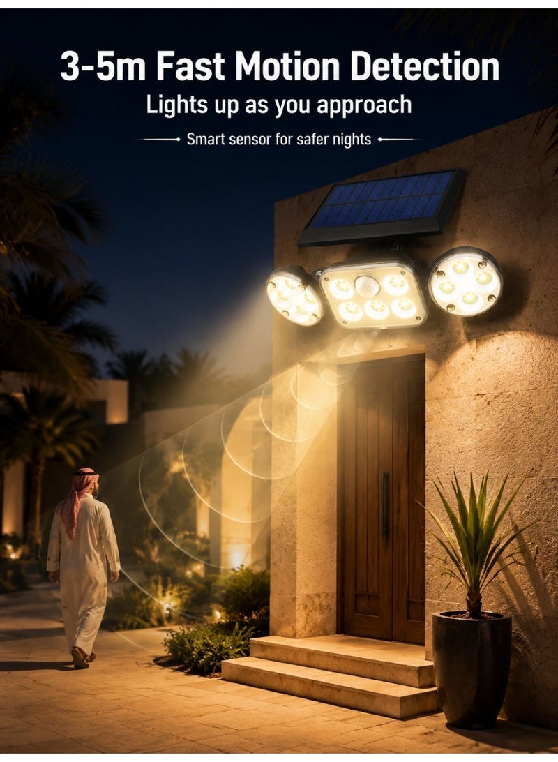 مصباح جداري للطاقة الشمسية بثلاثة رؤوس و78 مصباح LED - Image 2