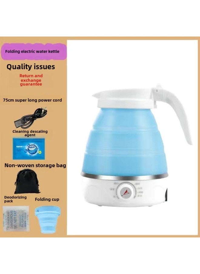 Folding Travel Kettle Silicone Mini Portable Kettle Small Automatic Power-off Compressible Kettle Supplies-Color:Sapphire Fresh Blue Knob Temperature Adjustment Model-Capacity:Baby-grade Pacifier Folding Silicone * Stainless Steel Chassis Heating [storage Bag]  - Image 1