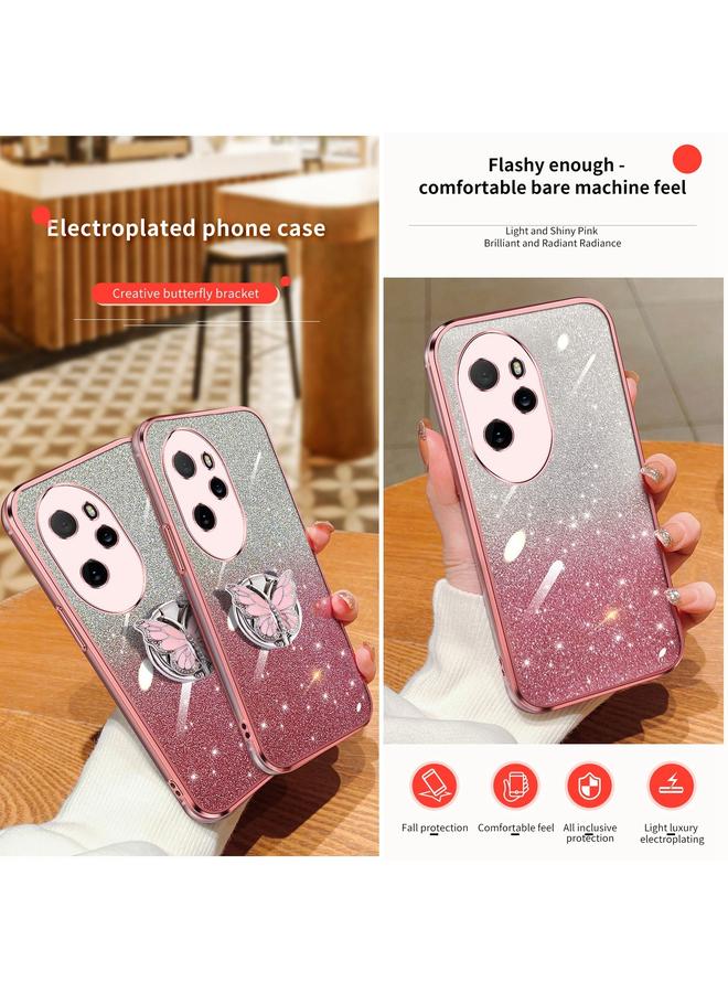 اس-توب جراب لهاتف Honor 100 Pro مطلي بطبقة من مادة TPU مع حامل على شكل فراشة بلون متدرج لامع - Image 3