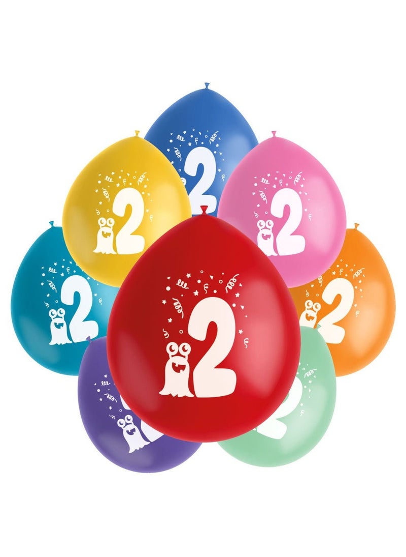 Folat Monster 2-Years Birthday Latex Balloons Multicolor 23cm 8-Pack