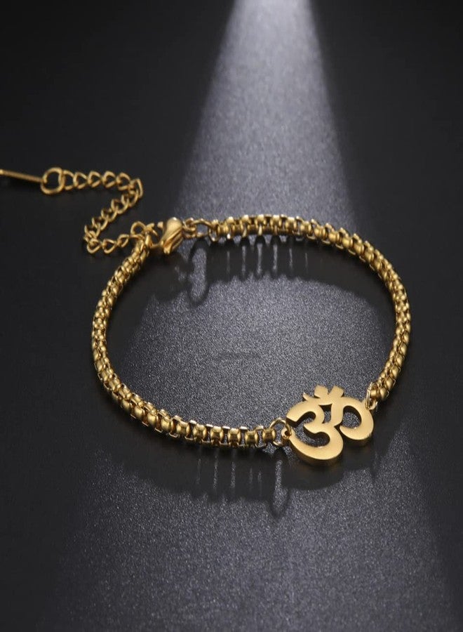 EUEAVAN Om Aum Ohm Hindu Sanskrit Symbol Bracelet Fashion Anklet Yoga Spiritual Lucky Charm Talisman Jewelry Box Chain Women (gold) - Image 3