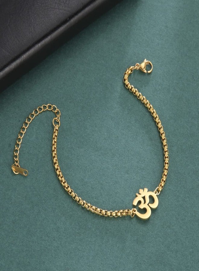 EUEAVAN Om Aum Ohm Hindu Sanskrit Symbol Bracelet Fashion Anklet Yoga Spiritual Lucky Charm Talisman Jewelry Box Chain Women (gold) - Image 4