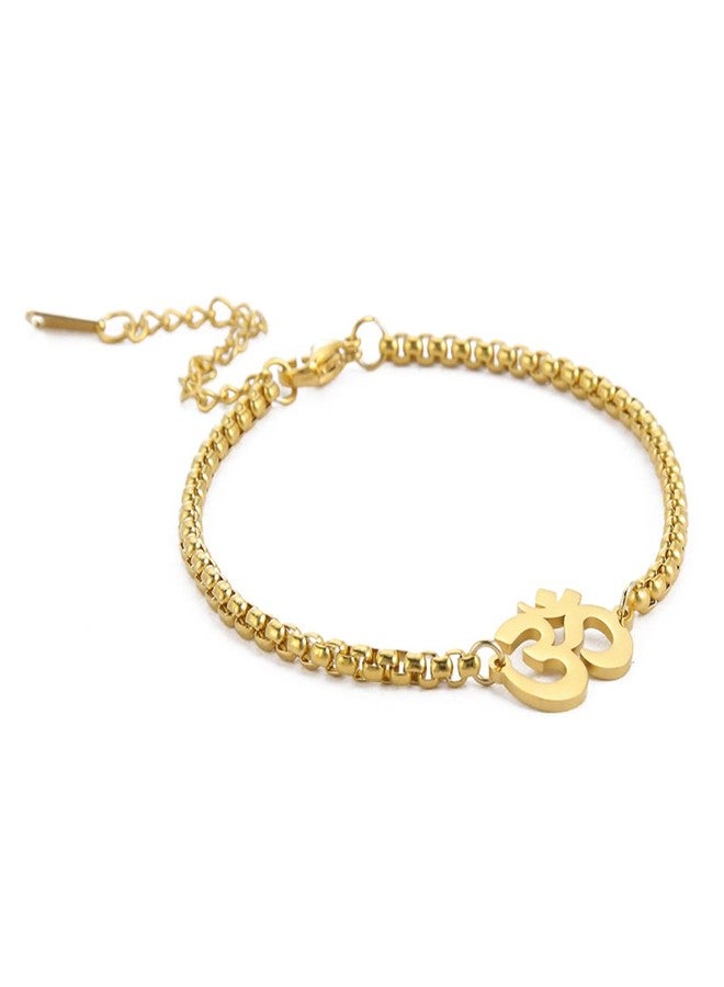 EUEAVAN Om Aum Ohm Hindu Sanskrit Symbol Bracelet Fashion Anklet Yoga Spiritual Lucky Charm Talisman Jewelry Box Chain Women (gold) - Image 1