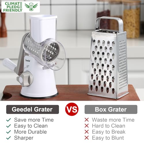 Geedel Rotary Cheese Grater Kitchen Mandoline Vegetable Slicer with 3 Interchangeable Blades Easy to Clean Rotary Grater Slicer for Cheese Vegetables Nuts - Image 3