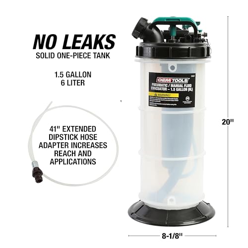 OEMTOOLS 24937 Pneumatic/Manual Fluid Extractor, 1.5 Gallon (6L) Oil Extractor Pump, For Coolant, Transmission, and Power Steering Fluid, 2 Dipstick Adapters, 5ft Hose - Image 5