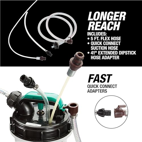 OEMTOOLS 24937 Pneumatic/Manual Fluid Extractor, 1.5 Gallon (6L) Oil Extractor Pump, For Coolant, Transmission, and Power Steering Fluid, 2 Dipstick Adapters, 5ft Hose - Image 3