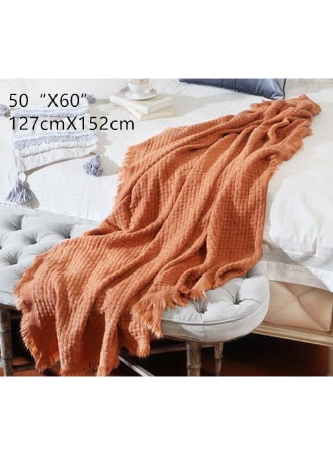 Farmhouse Knit Throw Blanket for Couch Sofa Bed, Caramel Rust, 127x152cm - Image 3