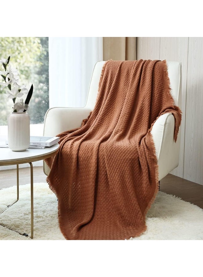 Farmhouse Knit Throw Blanket for Couch Sofa Bed, Caramel Rust, 127x152cm - Image 4