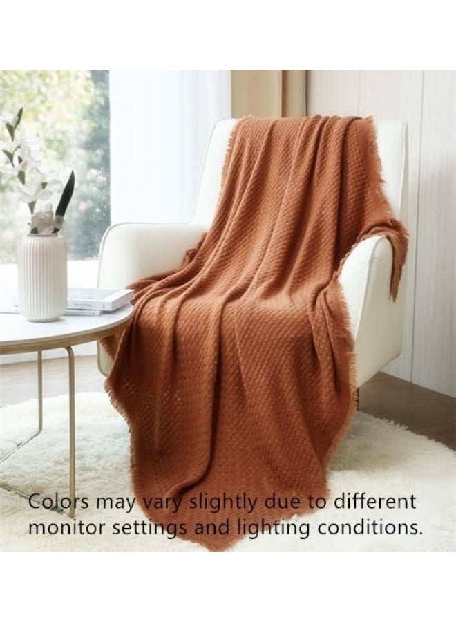 Farmhouse Knit Throw Blanket for Couch Sofa Bed, Caramel Rust, 127x152cm - Image 2