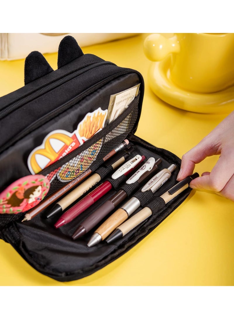 SYOSI Large Capacity Pencil Case Black Color, 3D Black Cat Pen Bags Pencil Pouch Organizer, Canvas Storage Pouch Marker Pen Case Simple Stationery Bag for Office College School Student - Image 4