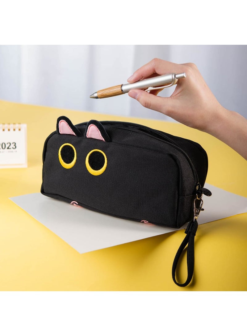 SYOSI Large Capacity Pencil Case Black Color, 3D Black Cat Pen Bags Pencil Pouch Organizer, Canvas Storage Pouch Marker Pen Case Simple Stationery Bag for Office College School Student - Image 5