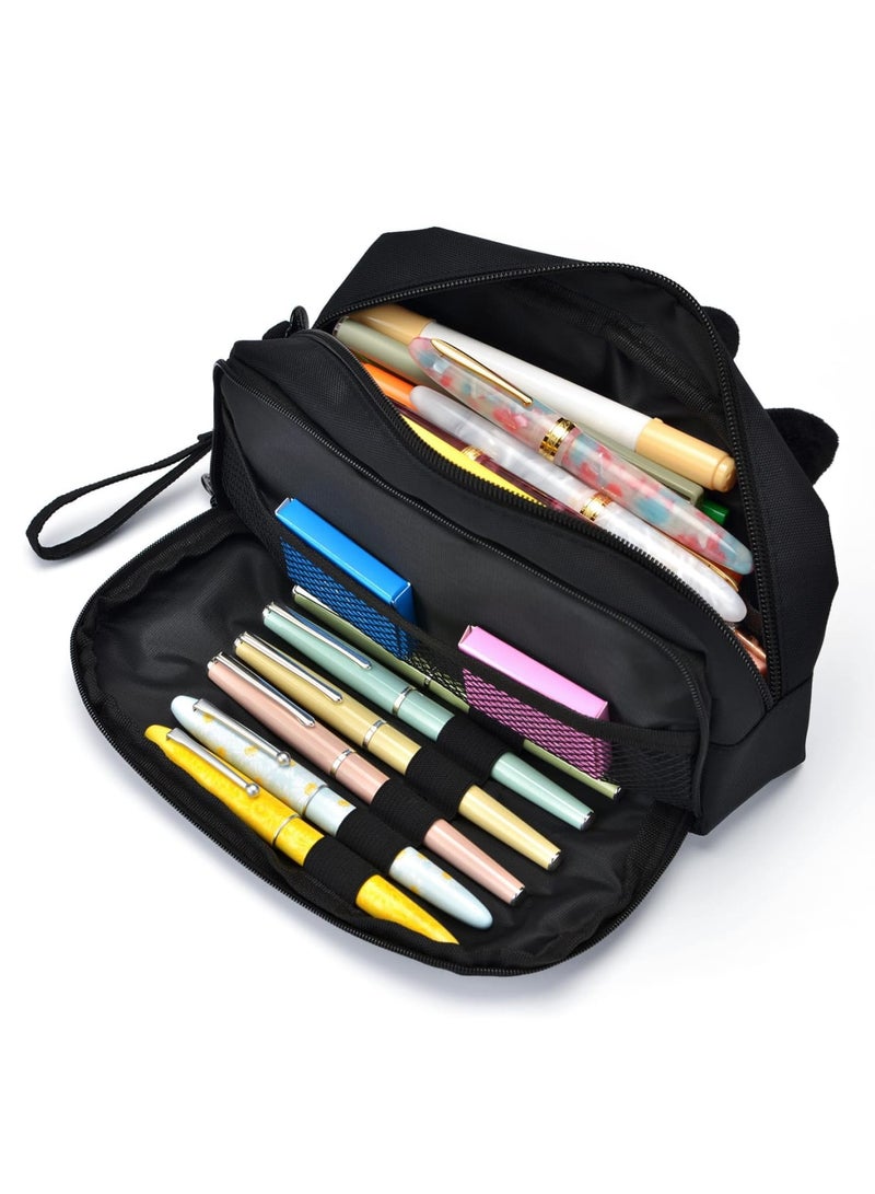 SYOSI Large Capacity Pencil Case Black Color, 3D Black Cat Pen Bags Pencil Pouch Organizer, Canvas Storage Pouch Marker Pen Case Simple Stationery Bag for Office College School Student - Image 3