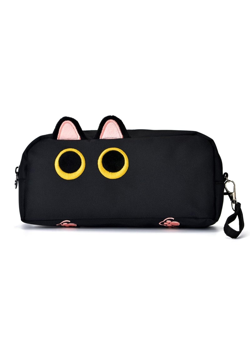 SYOSI Large Capacity Pencil Case Black Color, 3D Black Cat Pen Bags Pencil Pouch Organizer, Canvas Storage Pouch Marker Pen Case Simple Stationery Bag for Office College School Student - Image 1