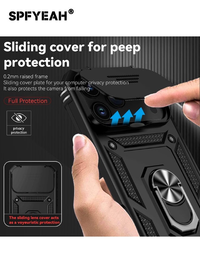 SPFYEAH [2-in-1] iPhone 17 Pro Max Case with HD Tempered Glass Screen Protector, Slide Camera Cover, Built-in 360° Rotate Ring Kickstand, Heavy Duty Shockproof Drop Proof Protective Case for iPhone 17 Pro Max 6.9 inch (Black, 1+1 Pack) - Image 2
