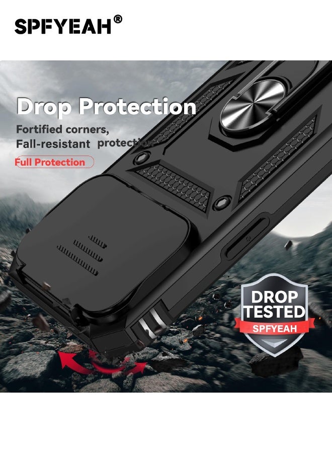 SPFYEAH [2-in-1] iPhone 17 Pro Max Case with HD Tempered Glass Screen Protector, Slide Camera Cover, Built-in 360° Rotate Ring Kickstand, Heavy Duty Shockproof Drop Proof Protective Case for iPhone 17 Pro Max 6.9 inch (Black, 1+1 Pack) - Image 5