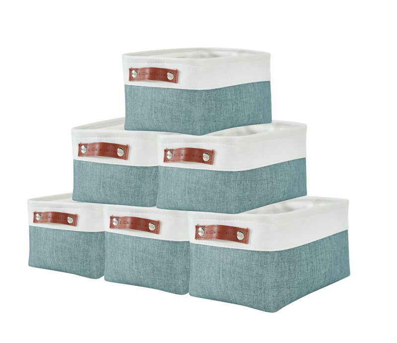 DECOMOMO Small Storage Basket Closet Storage Bins Baskets for Organizing Shelves Teal  White Small  6 Pack