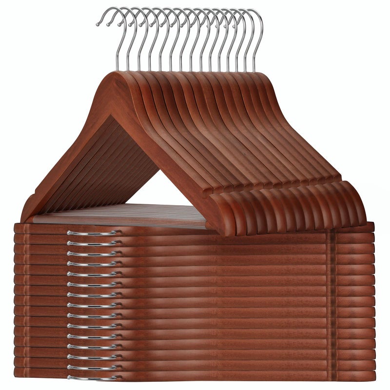 TOPIA HANGER Wooden Hangers 30 Pack, Wood Clothes Hangers, Durable Coat Hanger with 360-Degree Rotatable Hook, Non-Slip Pants Bar and Shoulder Notches for Camisole Tops (Walnut) - CT34WA30 - Image 1