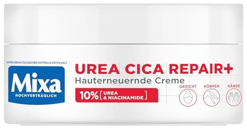 Mixa Highly Concentrated Moisturiser for Face, Body and Hands, for Dry and Cracked Skin, with Urea and Niacinamides, Urea Cica Repair+, 150 ml