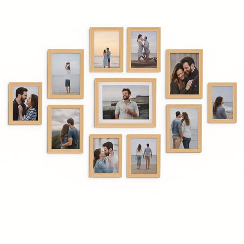 Stuthi Arts Photo Frame Set of 11 Picture Frames for Wall Hanging (8x10-1,5x7-4,4x6-6) | Photo Collage Wood Wall Mount Gift For Best Friend Boy & Girl | Customized Wall Hanging Photo Frame, | Picture Frame For Gift | (Beige) - Image 2