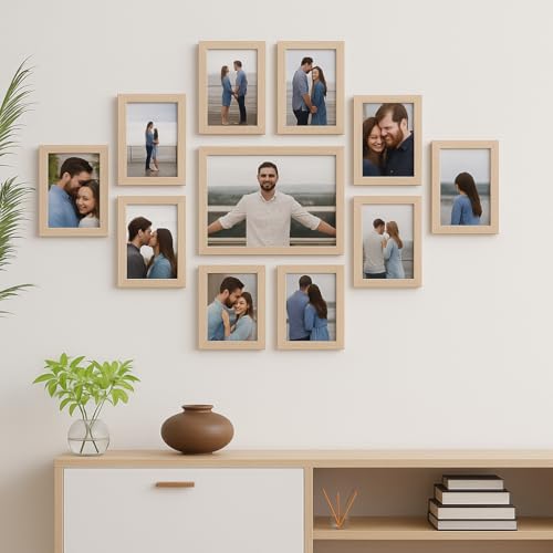 Stuthi Arts Photo Frame Set of 11 Picture Frames for Wall Hanging (8x10-1,5x7-4,4x6-6) | Photo Collage Wood Wall Mount Gift For Best Friend Boy & Girl | Customized Wall Hanging Photo Frame, | Picture Frame For Gift | (Beige) - Image 1