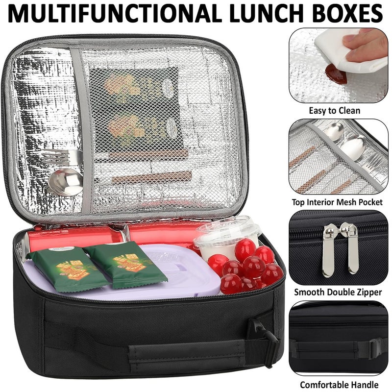 Tenot Lunch Box Kids Insulated Lunch Bag for Boys Girls Cute Reusable Lunch Tote Bag Waterproof Portable Thermal Lunch Box Kids for School Picnic Travel Black - Image 4