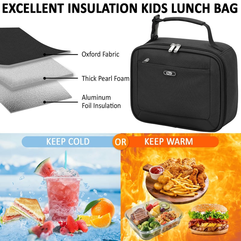 Tenot Lunch Box Kids Insulated Lunch Bag for Boys Girls Cute Reusable Lunch Tote Bag Waterproof Portable Thermal Lunch Box Kids for School Picnic Travel Black - Image 2