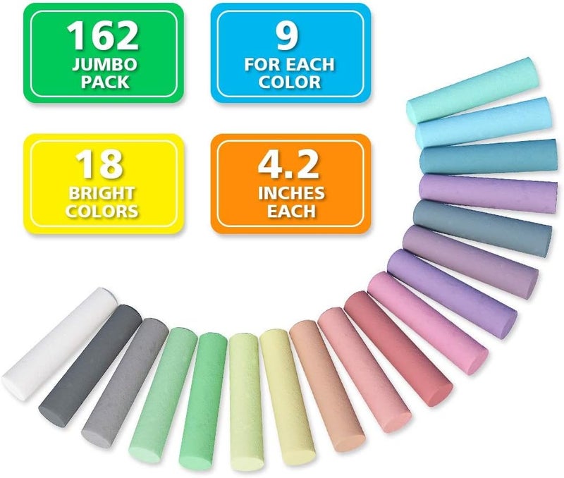 Feela Sidewalk Chalk, 162 Pack 18 Colors Sidewalk Chalk Set For Kids Jumbo Chalk Bulk, Great for Kids Family, Paint on Sidewalk Wall School Driveway Blackboard Street Playground - Image 3
