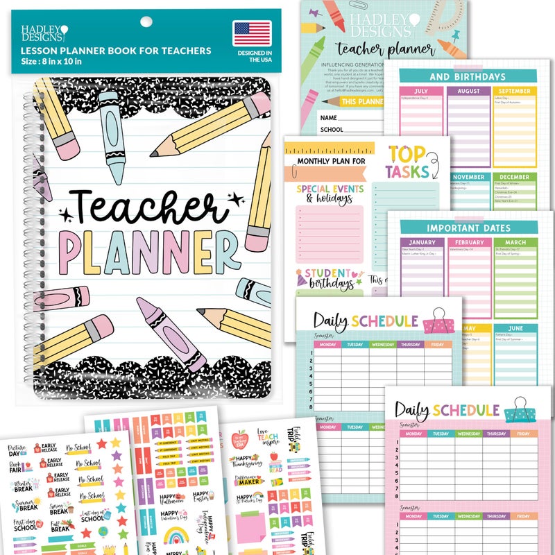 Hadley Designs Teacher Planner 2026-2027 â€“ Undated Teacher Planners, Homeschool Lesson Planner Book for Teachers Must Haves, Lesson Plan Book For Teachers Classroom Supplies & Appreciation Gifts - Image 1