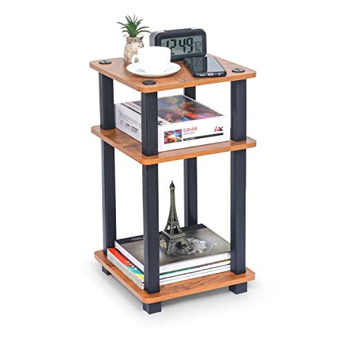 Livzing Turn-N-Tube 3 Tier Wooden Bedside Table-End Table-Multipurpose Table with Storage Corner Bookshelf Standing Rack Shelf Space Saving Organizer for Bedroom-livingroom– Brown - Image 1