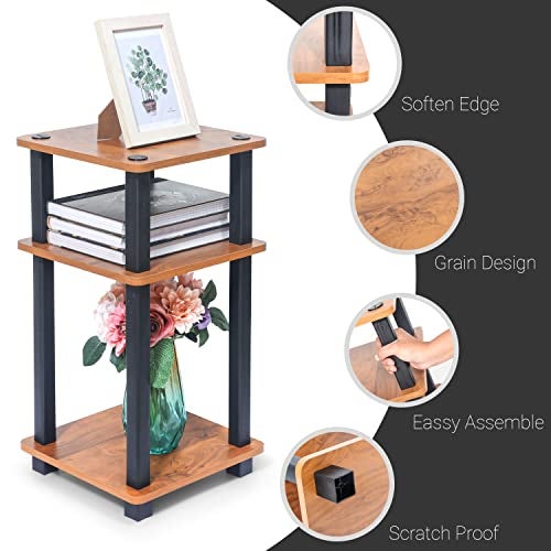 Livzing Turn-N-Tube 3 Tier Wooden Bedside Table-End Table-Multipurpose Table with Storage Corner Bookshelf Standing Rack Shelf Space Saving Organizer for Bedroom-livingroom– Brown - Image 3