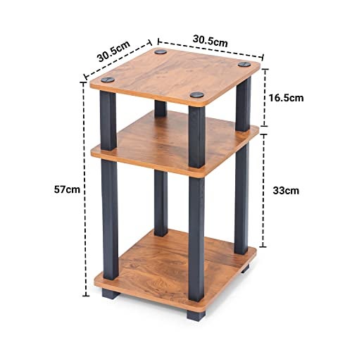 Livzing Turn-N-Tube 3 Tier Wooden Bedside Table-End Table-Multipurpose Table with Storage Corner Bookshelf Standing Rack Shelf Space Saving Organizer for Bedroom-livingroom– Brown - Image 2